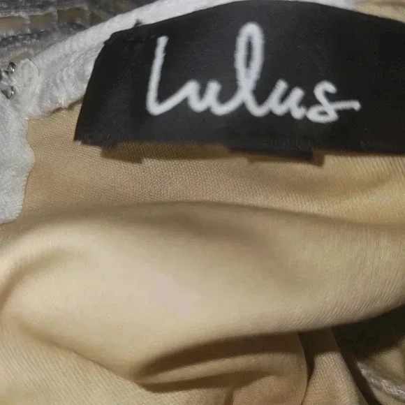 Lulus Tan and Silver Sequin CrissCross Adjustable Straps Mini‎ Dress Sz L - Picture 10 of 12